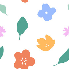 Abstract plants seamless pattern. Floral design for wallpaper, paper, textile. Colorful leaves and flowers background. Minimalist floral background