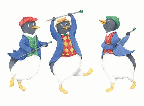 Trio of dancing penguins