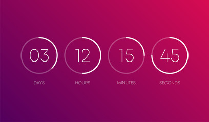 Countdown clock on purple gradient background. Line signs. Abstract. Vector