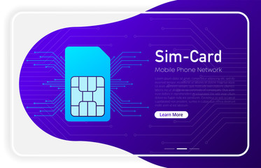 Mobile phone network logo sim card on browser window and gradient abstract background. Vector - obrazy, fototapety, plakaty