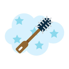 Brown Bathroom Cleaning Bristle Brush Vector, Toiletry essentials Flat Icon Design Concept,  Washroom accessories on Buble Sud background 