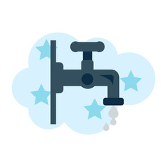 Faucet Water Blue Drop Flat Design on Bubble Sud background, Tap Nall with Stopcock Design Vector Color Icon Concept,