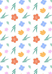 Abstract plants pattern background. Colorful leaves and flowers wallpaper. Minimalist floral background