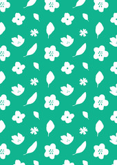 Green floral pattern background. Abstract plants wallpaper. Minimalist floral repeatable background