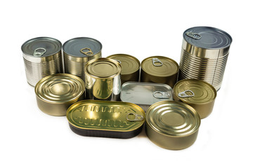 Mix of cans isolated on white background.