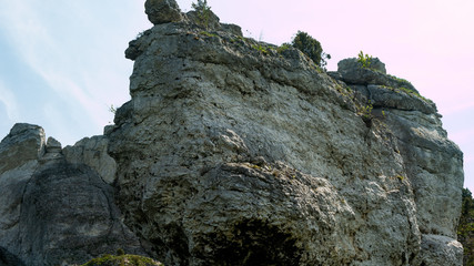 View of the Sokolich Mountains Reserve and rock stones in Olsztyn. A free space for an inscription