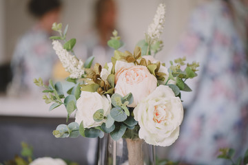 Artificial wedding flowers close up 