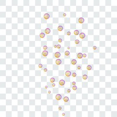Soap bubbles foamy realistic with rainbow colors in an isolated transparent background. Square format. Vector illustration set colorful foam soap bubbles. 
