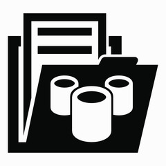 Folder and barrel icon. Documents on fuel. Gas station accounts. Database on fuels and lubricants. Vector icon.