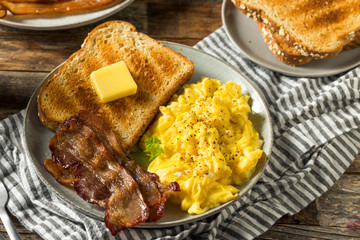Homemade American Scrambled Egg Breakfast with Bacon