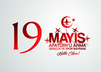 Fototapeta premium 19 May Commemoration of Ataturk, Youth and Sports Day 101st year. (English: O Turkish Youth, 19 May Commemoration of Ataturk, Youth and Sports Day)