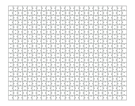 Set of five hundred puzzle pieces. Puzzle with different types of details and the ability to move each part. Black and white vector illustration isolated on white background.