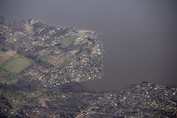 Aerial view of Cedar Creek Reservoir and lake near Dallas, Texas.