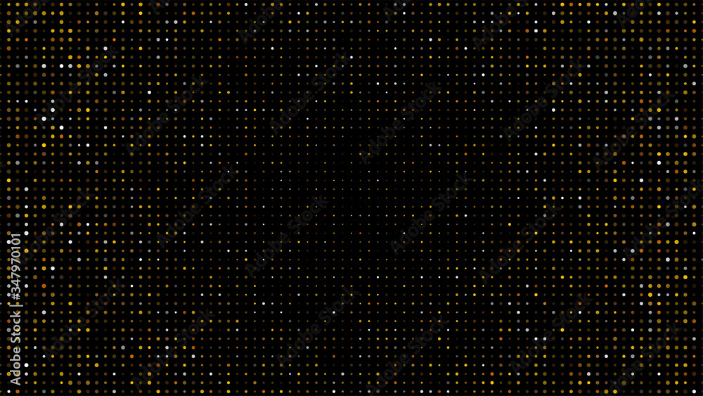 Poster gold and silver halftone black background. vector golden glitter circle with dotted sparkles or half