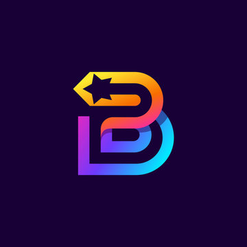 Letter B logo with star inside. Vector parallel lines icon.