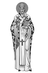 Basil of Ostrog. Stojan Jovanović (Early name). Illustration in Byzantine style black and white - obrazy, fototapety, plakaty