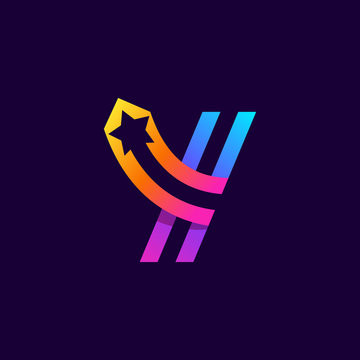 Letter Y logo with star inside. Vector parallel lines icon.