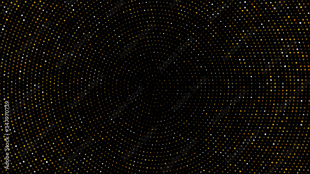 Aufkleber gold and silver halftone black background. vector golden glitter circle with dotted sparkles or half
