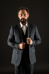 mature businessman in suit. shadow business concept. confident and charismatic ceo. just being successful. man with beard in formal wear. senior and brutal boss. well groomed male