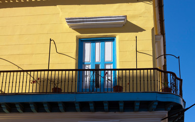 Bright balcony of an old colonial house in Havana, Cuba