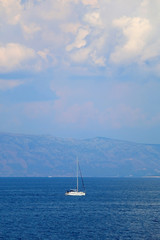 Fototapeta premium Sailing boat on the sea in southern Dalmatia region in Croatia. Beautiful landscape and bright summer day.
