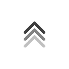 three black arrows up icon. swipe up or scroll button. Isolated on white. Upload icon. Upgrade, speed up sign. North pointing arrow.