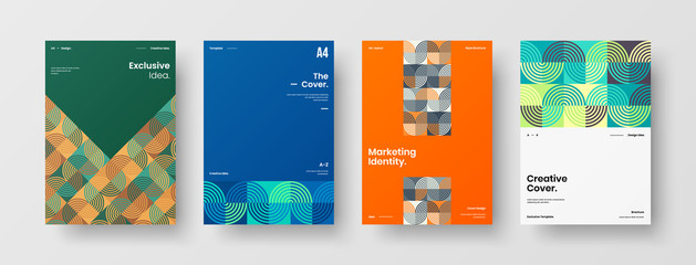 Company identity brochure template collection. Business presentation vector A4 vertical orientation front page mock up set. Corporate report cover abstract geometric illustration design layout bundle.