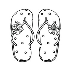 Flip flops with polka dot and flower decoration. Isolated on white background vector doodle design. Hand drawn illustration.