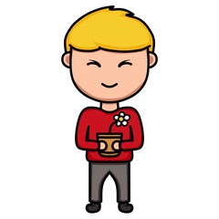 illustration of character planting flowers