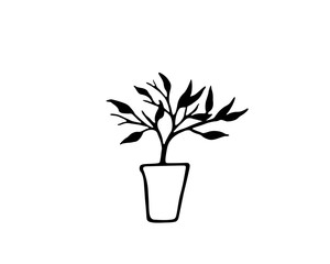 Black silhouette of a houseplant, simple vector drawing