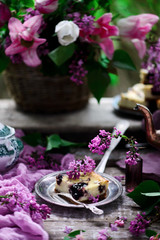 Obraz na płótnie Canvas Blueberry cheesecake bars.style rustic