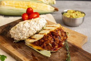 Typical Colombian restaurant food. arepas