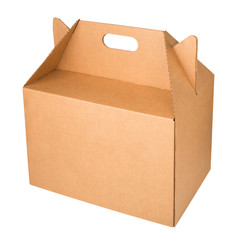 Kraft corrugated cardboard box with handle isolated on a white background