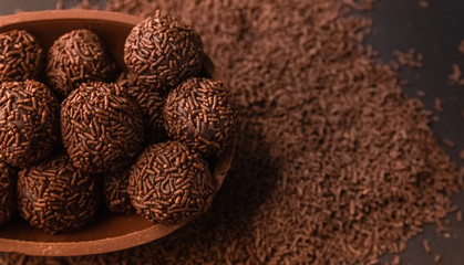 Chocolate Easter Egg filled with brigadeiro (brigadier), Goumert egg chocolate tradition in Brazil. 