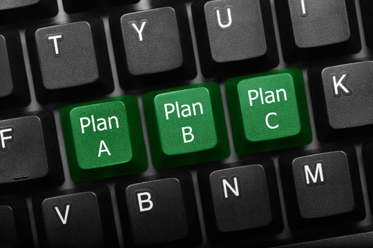 Three keys conceptual keyboard - Plan A, B and C green keys