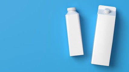 Top viewed lying milk bottle and packet on the blue_3D illustration