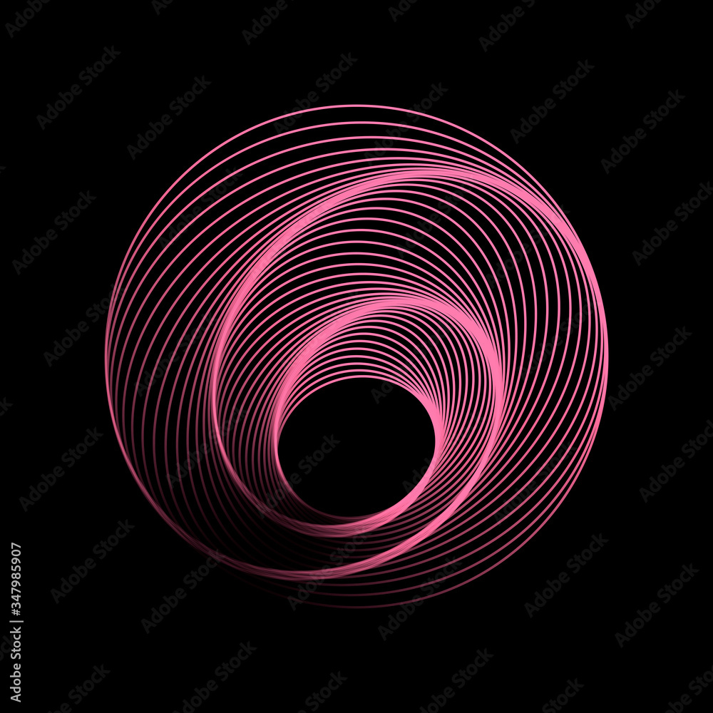 Poster twisted pink abstract wireframe tunnel. vector colored spiral.