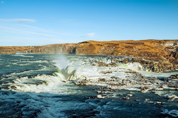 Urridafoss waterfall in southwest Iceland in a sunny day