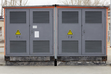 Power utility box on a power transformer in substation switchyard