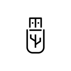 USB flash drive, concept icon in flat design graphic style, Computer device, black line art style icon Vector illustration