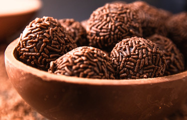 Chocolate Easter Egg filled with brigadeiro (brigadier), Goumert egg chocolate tradition in Brazil. 