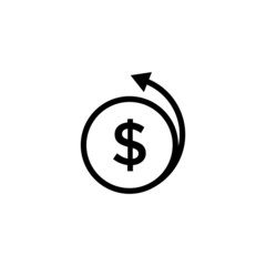 Dollar coin money and arrow icon, concept icon design in black line art style, Cash back sign, Vector illustration