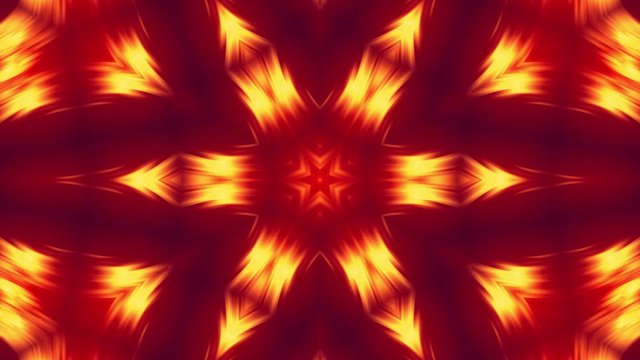 4k seamless loop abstract background like ornate mandala with pattern ornament in form of red-yellow flower or star made of flowing gradients. Smooth animation