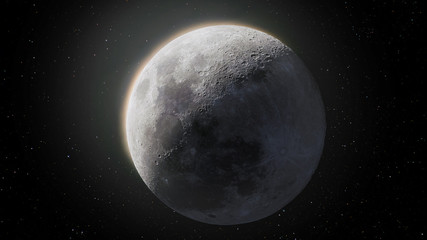 Earthshine HDR Moon Very High Resolution Smooth Stars Detailed Capture