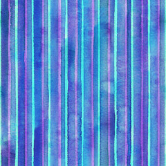 Watercolor teal blue stripes on white background. Black and white striped seamless pattern