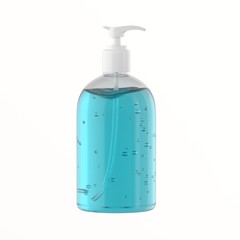 Bottle of alcohol sanitizer turquoise color on a white background. 3d illustration