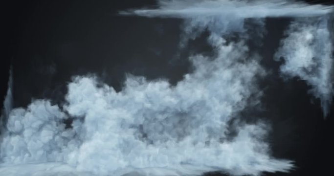 Abstract Dry ice box overlay, dense, thick smoke, vapor, steam on black background perfect for compositing into your shots. smoke cloud for composition, use screen or add mode for blending. 3D render