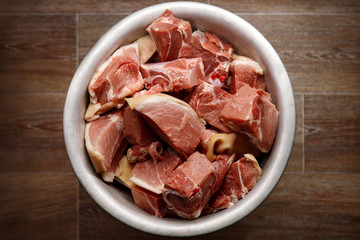 fresh meat chopped, preparing meat for cooking