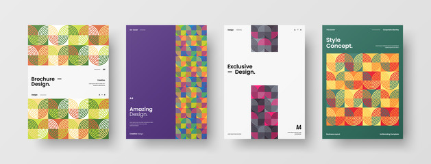 Company identity brochure template collection. Business presentation vector A4 vertical orientation front page mock up set. Corporate report cover abstract geometric illustration design layout bundle.