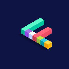 Letter F Isometric colorful cubes 3d design, three-dimensional letter vector illustration isolated